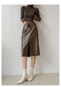 2025 jupes en cuir Pu rétro de qualité supérieure <span class=keywords><strong>jupe</strong></span> mi-<span class=keywords><strong>longue</strong></span> <span class=keywords><strong>fendue</strong></span> vintage pour les femmes - Product Image 3