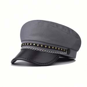 Boina de Moda Británica 2025 con Estrella de Cinco Puntas, Gorra de Capitán con Cadena y Visera de PU, Tendencia Primavera-Otoño - Product Image 5