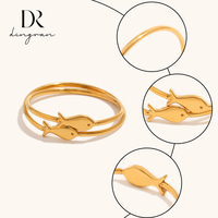 Cincin Ikan Tipis Lapis Emas 18K Bahan Stainless Steel untuk Wanita, Grosir Perhiasan Minimalis Trendi Lautan, Dapat Ditumpuk