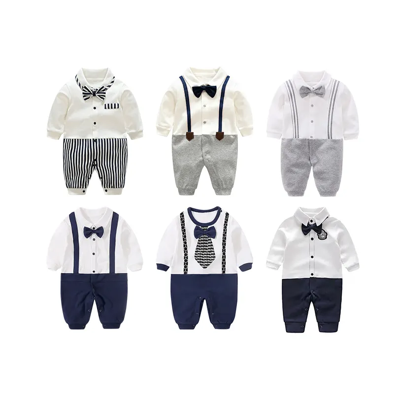 신생아 의류 아기 패션 100% 코튼 아기 소년 Romper 네이비 스트랩 신생아 의류