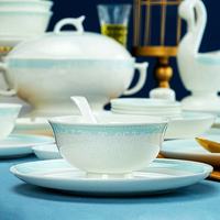 Service de table carré en porcelaine fine bleu clair, style américain, émaillé, or 24 carats, peint à la main, compatible lave-vaisselle/micro-ondes/four, pour mariage