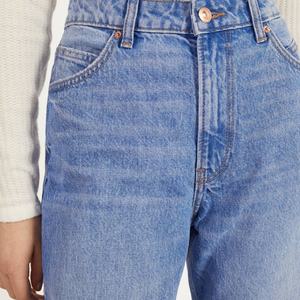 Jean en denim confortable pour femme, taille haute, 5 poches, fermeture éclair, coton, coupe fuselée, style Mom, bleu - Product Image 4