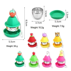 Cute Cartoon Design 304ss Silicon Food Grade Eco-Friendly Leaf Shape Strainer Filter Silicone <strong>Tea</strong> <strong>Infuser</strong> with Drip Tray - Product Image 1