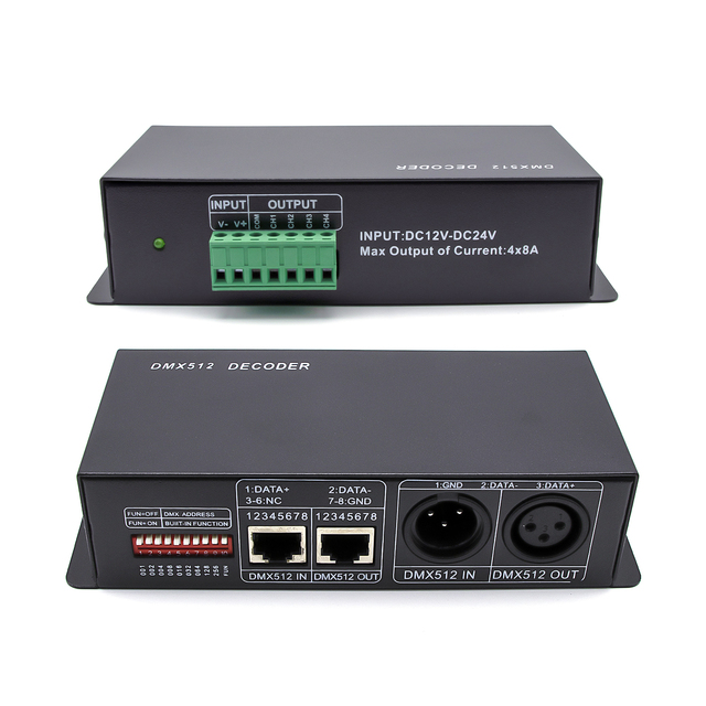 Grace 8A 4 Channel Dip DMX512 Decoder with Wireless Control 12V for Lighting Control and DMX Controller