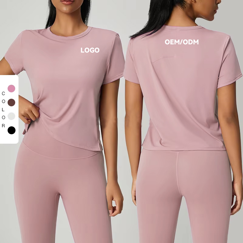 Support Custom Logo Breathable Loose Quick Dry Sports Short Sleeved T Shirts Fitness Gym Yoga Sexy Top Twist for Women