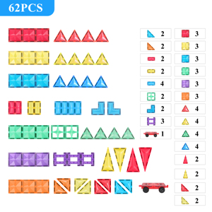 ตัวต่อแม่เหล็ก MNTL STEAM <span class=keywords><strong>62</strong></span> ชิ้น บล็อกแม่เหล็กสำหรับเด็ก ตัวต่อแม่เหล็กหลากสี บล็อกสร้างสรรค์สำหรับเด็ก - Product Image 2