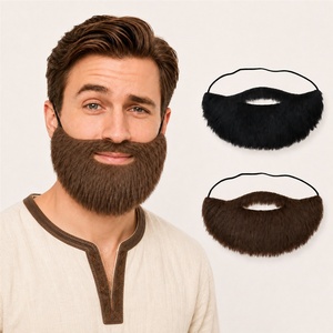 Vente en gros de fausse barbe courte en peluche marron-noire avec bande élastique, accessoire de costume pour Halloween, cosplay, scène et fête - Product Image 1