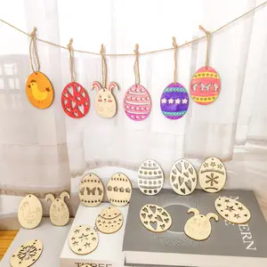 DIY Wooden Unpainted Easter Eggs Hanging Easter Party Supplies Decoration Crafts Ornament