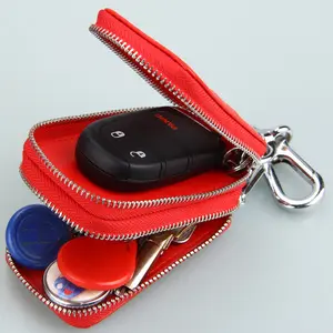 Funda universal para llaves de coche, billetera multifuncional de cuero con doble cremallera, venta al por mayor