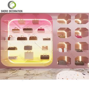 Mueble de Exhibición para Bolsos de Mujer, Diseño de Boutique, Vitrina de Pared Personalizada con Exhibidor de Bolsos de Madera Resistente - Product Image 3