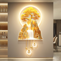 Peintures LED en acrylique à effet 3D pour décoration murale de couloir, motif Montagnes Dorées