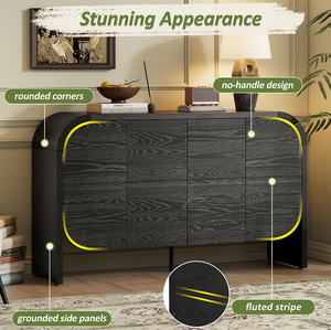 Modern Wood Sideboard Cabinet Curvy <b>Edge</b> 4 Doors Storage Adjustable <b>Shelves</b> Portable <b>Living</b> Room - Product Image 4