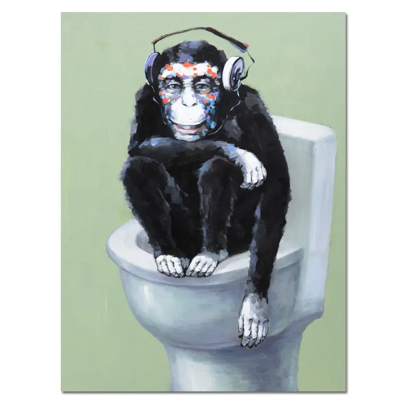 Funny Monkey Listen To Music Wall Canvas Art Poster Unframed Oil Painting Bathroom Decoration