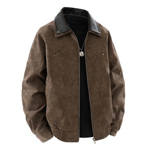 2025 nuevas chaquetas de cuero <span class=keywords><strong>Artificial</strong></span> para hombre, chaqueta de cuero PU Vintage de béisbol de doble soporte para hombre, abrigos - Product Image 1