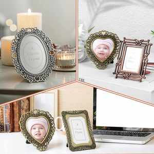 Small Round Photo <b>Vintage</b> Baroque Desktop Display Antique Bronze Heart Carved Metal <b>Picture</b> <b>Frame</b> for Weddings - Product Image 4