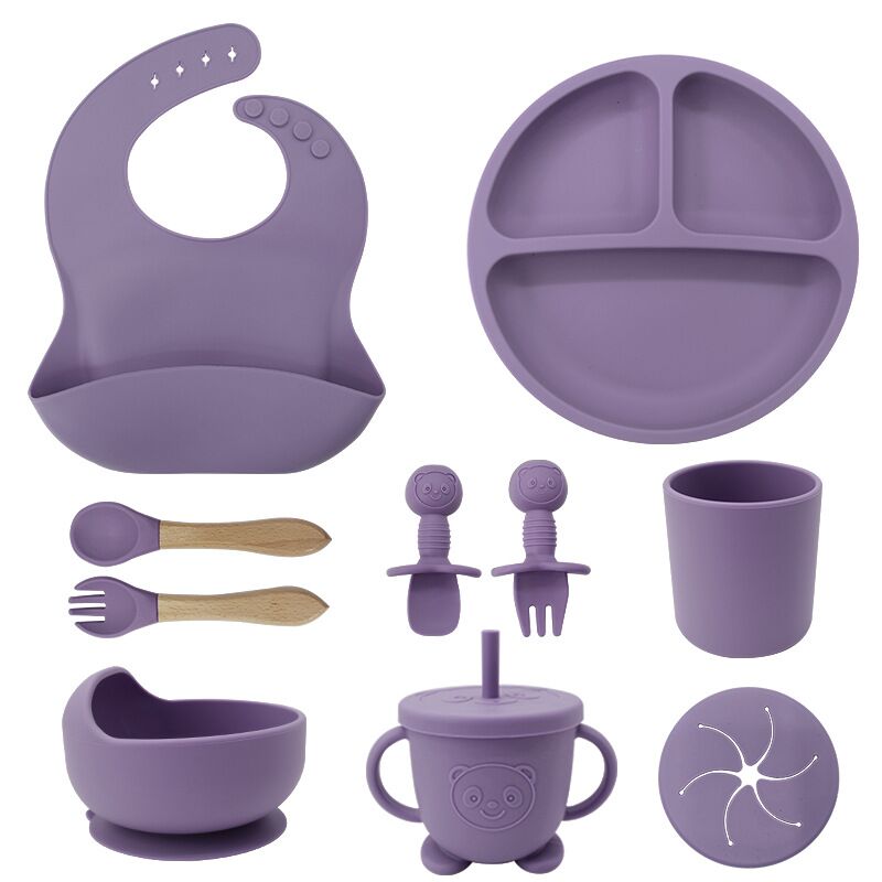 (wood fork spoon feeding set 10pieces in 1 )dark p