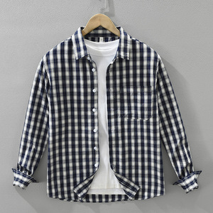 Chemise à <span class=keywords><strong>carreaux</strong></span> décontractée pour <span class=keywords><strong>homme</strong></span>, manches longues, respirante, en pur coton, idéale pour le quotidien, le bureau, les sorties du week-end - Product Image 1