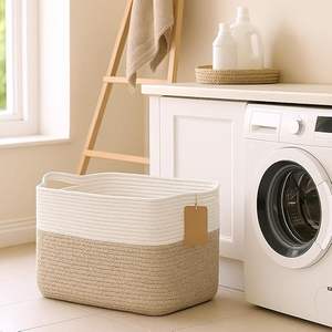 Panier de rangement en corde de coton fait main avec couvercle, panier décoratif pour organiser les vêtements, les jouets, les couvertures, panier de rangement pour la maison - Product Image 3