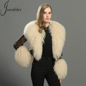 เสื้อแจ็คเก็ตหนังแท้สำหรับผู้หญิง สวมใส่สบาย สไตล์ลำลอง พร้อมปกและปลายแขนเสื้อขนแกะแท้ฟูฟ่อง หรูหรา ขายส่ง รับสกรีนโลโก้ - Product Image 6