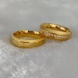 Anillos de Boda Chapados en Oro de 24k para Pareja, Joyería de Acero Inoxidable para Mujer, Anel, Bague, Anillos, Eheringe, Snubni, Prsten, <span class=keywords><strong>Ringar</strong></span>, Anelli - Product Image 1