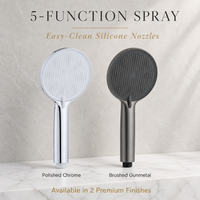 Pommeau de douche écologique à finition chromée, matériau absorbant la poudre à canon, design multifonctionnel, 5 fonctions de jet d'eau, facile à utiliser