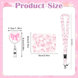 Porte-carte d'identité rose imprimé à motif nœud évidé, avec cordon à boucle facile à dégager, personnalisable avec logo, disponible pour l'exportation - Product Image 2