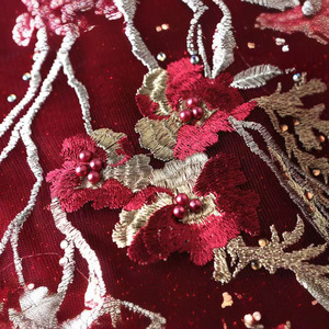 Elegant Burgundy Red A-Line Evening Dress With Floral Embroidery Scoop Neck Empire Waistline For Formal Events - Product Image 4