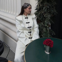 Blazer ajusté chic haut de gamme pour femme, collection automne 2026, avec boutons nœuds chinois traditionnels et design patchwork