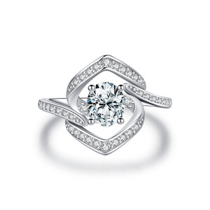 S925 <b>Silver</b> Women's Round Diamond Engagement <b>Ring</b> Geometric Pave Setting Prong Mount Romantic Style - Product Image 1