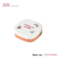 Processus de fabrication d'autocollants, boîte à poudre compacte vide, double couche, forme carrée arrondie, 56,5 mm, emballage de poudre compacte