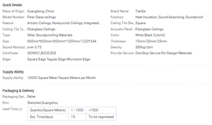 TianGe <span class=keywords><strong>Plaque</strong></span> absorbante <span class=keywords><strong>acoustique</strong></span> en fibre de verre hexagonale suspendue en usine pour faux <span class=keywords><strong>plafond</strong></span> - Product Image 2
