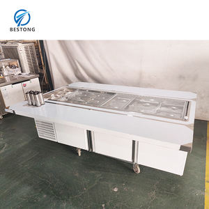 Comptoir réfrigérant commercial pour salade, plan <span class=keywords><strong>de</strong></span> travail en acier inoxydable, réfrigérant à température unique R134a, préparation <span class=keywords><strong>de</strong></span> salades - Product Image 1