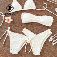 Nieuwste op maat gemaakte vintage badmode logo bikini tweedelige set op maat gemaakte satijnen gevlochten bikini dames