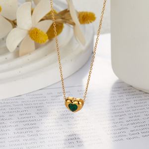 Colliers tendance anti-ternissement en argent et or PVD, bijoux fins en acier inoxydable 316L, collier cœur en zircon émeraude CZ pour femmes - Product Image 2