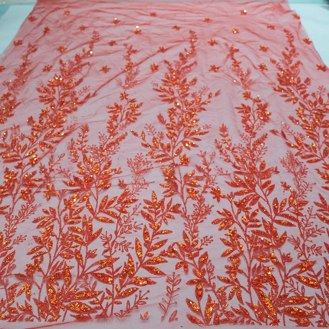 Encantadora tela estampada roja de malla con colores y patrones personalizables para tela de encaje de fiesta para mujer