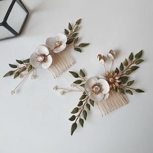 Accesorios para el cabello nupcial idílico para boda al aire libre flor hoja verde peine para el cabello joyería tocado para mujer - Product Image 3