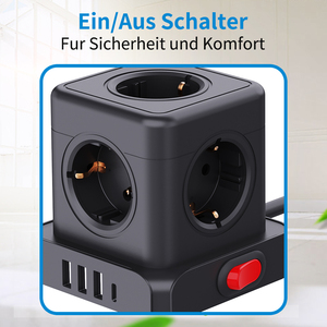 ปลั๊กไฟป้องกันไฟกระชากแบบ 5 ช่องเสียบ OEM/ODM เยอรมัน เกาหลี พร้อมพอร์ต USB 3 ช่อง และพอร์ต Type C 1 ช่อง สายยาว 1.5 เมตร มาตรฐาน EU สำหรับใช้ในสำนักงาน - Product Image 6