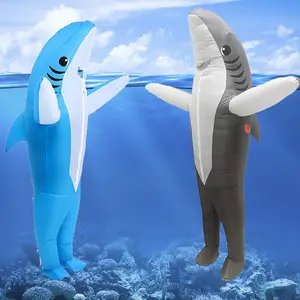Toptan unisex köpekbalığı yürüyüş disfraz şişme de tiburon kostüm şişme takım elbise parti hava darbe Up takım