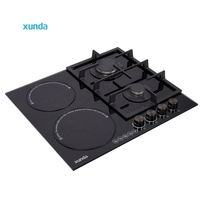 Xunda Made in China Nouveaux appareils de cuisine de style Cuisinière à gaz et électrique mixte intégrée Panneau en verre noir 4 brûleurs Cuisinière combinée