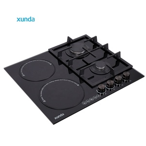 Xunda Made in China Nouveaux appareils de cuisine de style <span class=keywords><strong>Cuisinière</strong></span> à gaz et électrique <span class=keywords><strong>mixte</strong></span> intégrée Panneau en verre noir 4 brûleurs <span class=keywords><strong>Cuisinière</strong></span> combinée - Product Image 2