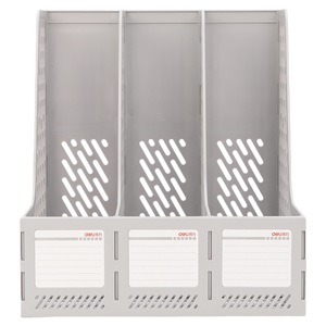 Deli 78997 Triple File Rack Blue Plastic Office Document Organizer Desktop Storage Tray Three Compartment File Holder - Product Image 5