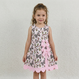 Robe en coton sans manches pour filles, coupe trapèze, avec imprimé canard et nœud en ruban rose, longueur mini, style printanier mignon - Product Image 1