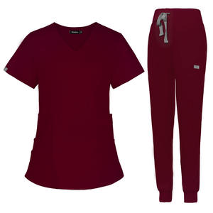 Grosir kustom Logo Pet perawatan peregangan dokter medis Jogger lembut 2 buah modis gigi rumah sakit scrub seragam set - Product Image 6