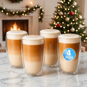 Ensemble de 4 verres à <span class=keywords><strong>latte</strong></span> et <span class=keywords><strong>macchiato</strong></span> à <span class=keywords><strong>double</strong></span> <span class=keywords><strong>paroi</strong></span> JY, 350 ml, verre borosilicate, design moderne, compatibles micro-ondes et lave-vaisselle - Product Image 4