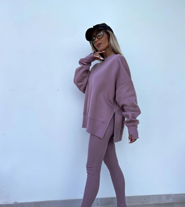 रूइक्विविन 2024 कस्टम ट्रैकसूट उच्च गुणवत्ता वाली क्रेवगर्दन स्वेटर शर्ट और तंग पैंट दो टुकड़े ठोस लुभावनी महिला कसरत - Product Image 2