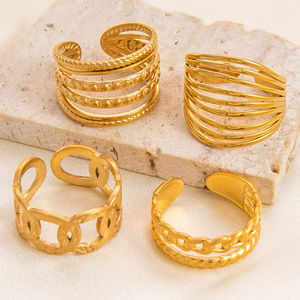 Hollowed Out <b>Ring</b> Geometric Oval Adjustable 18K Gold Band Unisex Party Jewelry - Product Image 3