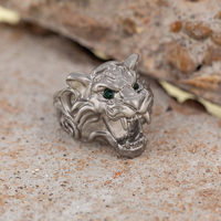 Bague en acier inoxydable avec tête de tigre pour hommes, anneau en Zircon pour hommes, bijoux, vente en gros