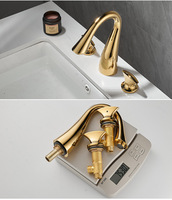 Robinet Mitigeur de Lavabo Double Poignée en Laiton Doré, Style Nordique Luxe, 3 Trous, pour Salle de Bain