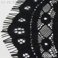 Dentelle Chantilly noire épaisse française avec cils, largeur 22 cm, bordure en dentelle blanche, dentelle florale à cils pour la couture de vêtements