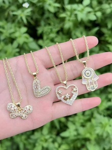 Elegant jewelry Butterfly heart Hamsa Hand Zircon Pendant Necklace charm link <b>chain</b> for Women Party Wear - Product Image 3
